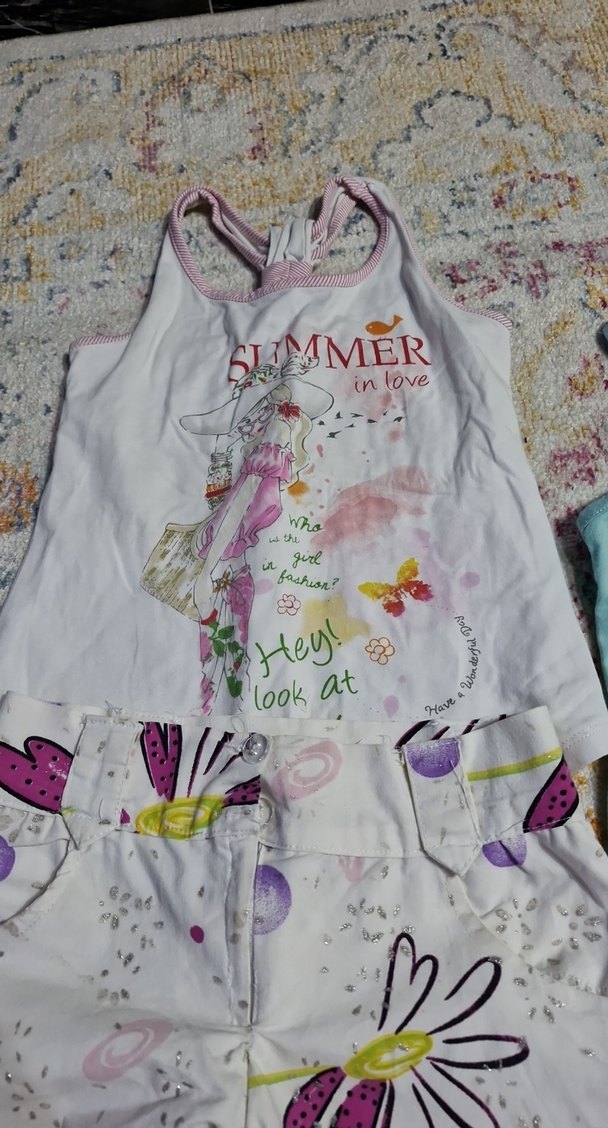 Kız Çocuk Çiçekl pantolon tişört i ve Baskılı elbise - Görsel 4