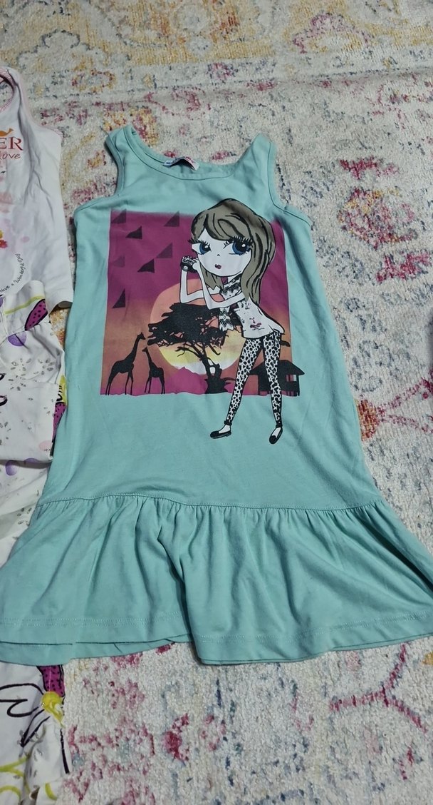 Kız Çocuk Çiçekl pantolon tişört i ve Baskılı elbise - Görsel 3