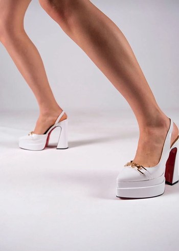 Beyaz Platform Topuklu Kadın Akşam Ayakkabısı - Görsel 4