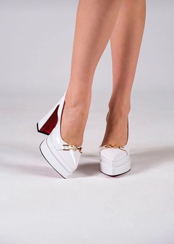 Beyaz Platform Topuklu Kadın Akşam Ayakkabısı - Görsel 3