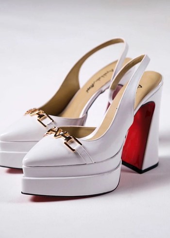 Beyaz Platform Topuklu Kadın Akşam Ayakkabısı - Görsel 2