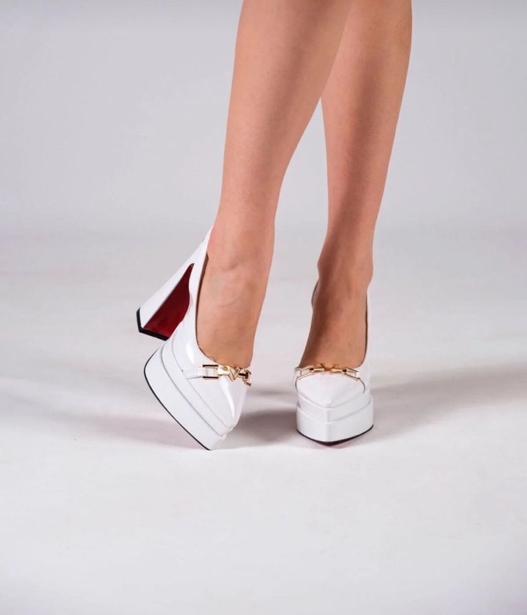 Beyaz Platform Topuklu Kadın Akşam Ayakkabısı - Görsel 3