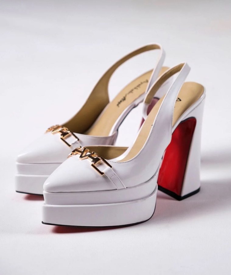 Beyaz Platform Topuklu Kadın Akşam Ayakkabısı - Görsel 2