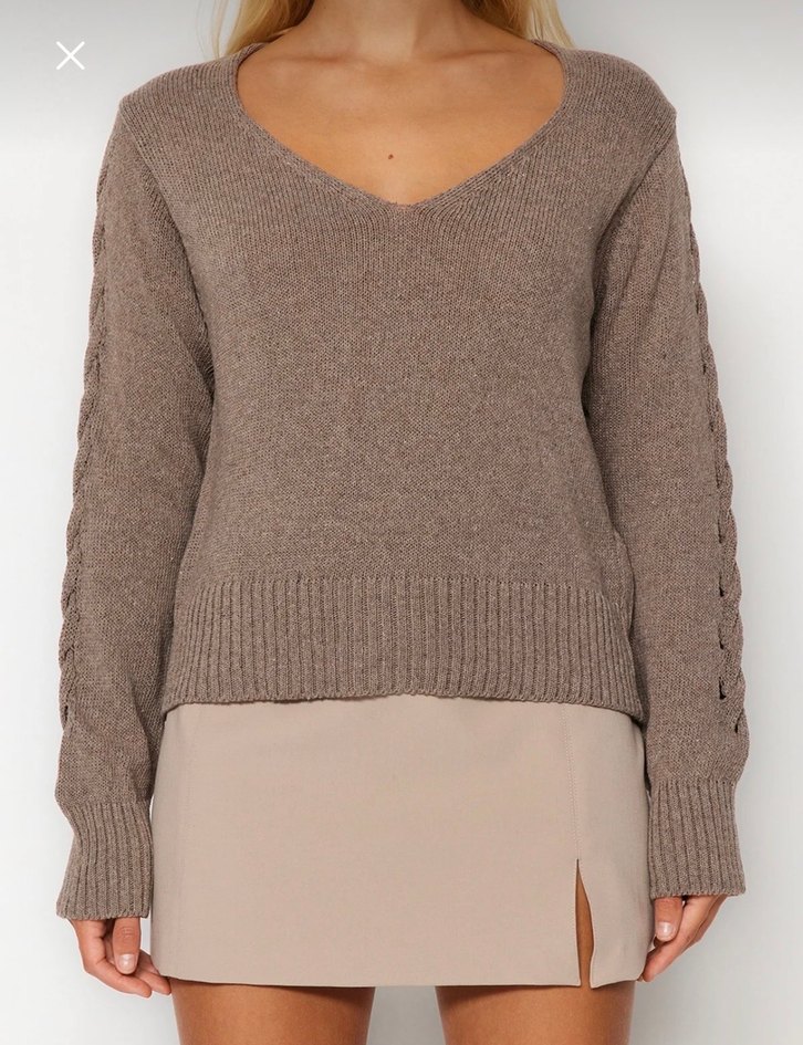 V Yaka Bej Kadın Triko Kazak - Görsel 3