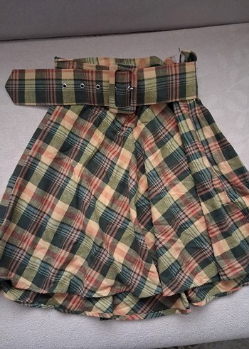 BSL FASHION Kemerli Çok Renkli Mini Etek bsl marka xs