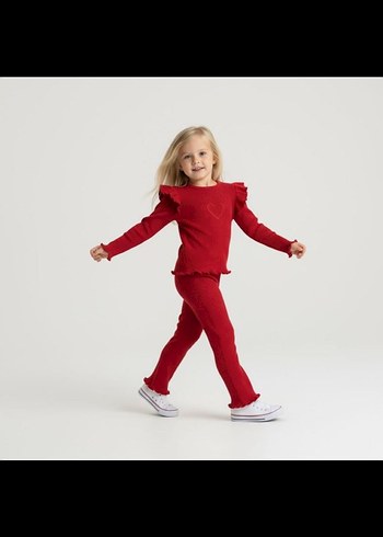 Kız Çocuk Kırmızı taytlı fırfırlı takım bedenleri mevcut - Görsel 8