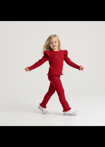 Kız Çocuk Kırmızı taytlı fırfırlı takım bedenleri mevcut - Görsel 7