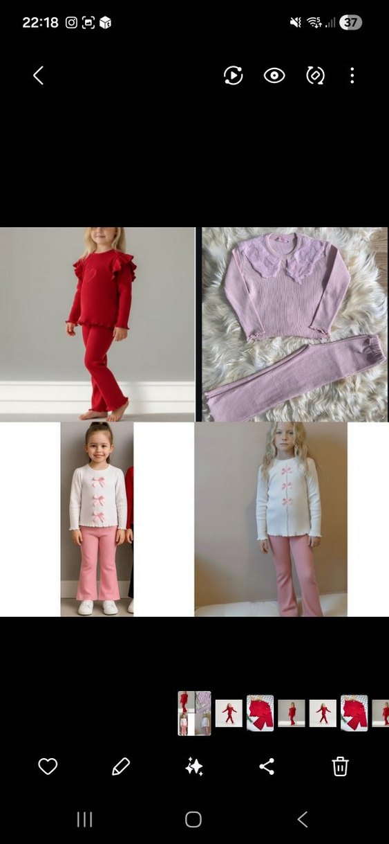 Pembe Kız Çocuk Triko takım Çiçek Detaylı - Görsel 4