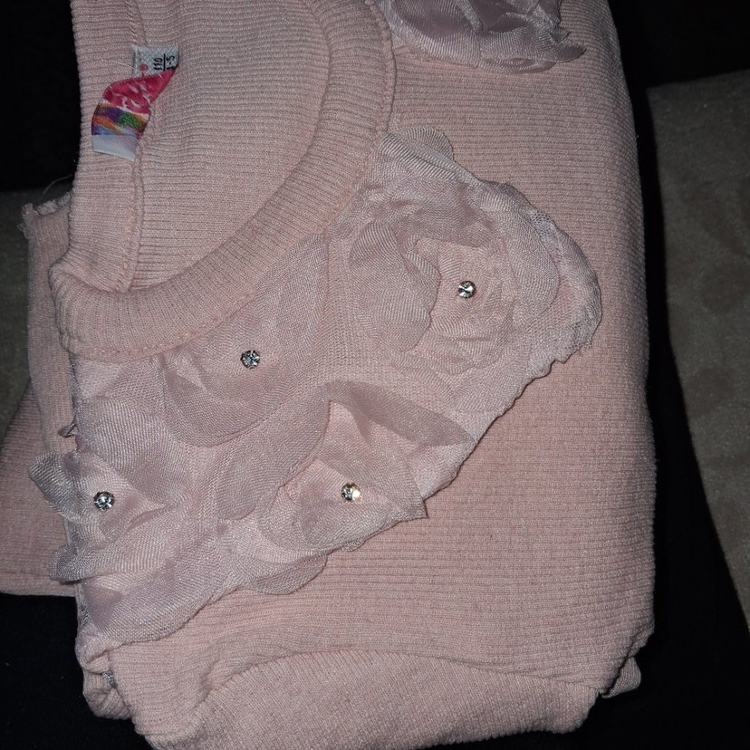 Pembe Kız Çocuk Triko takım Çiçek Detaylı - Görsel 3