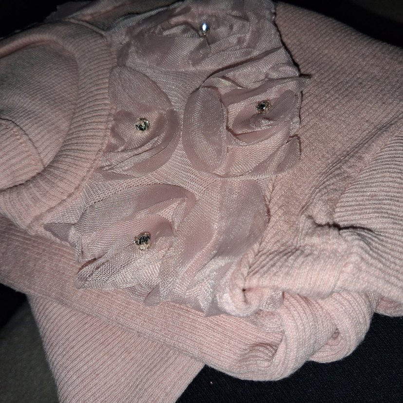 Pembe Kız Çocuk Triko takım Çiçek Detaylı - Görsel 2