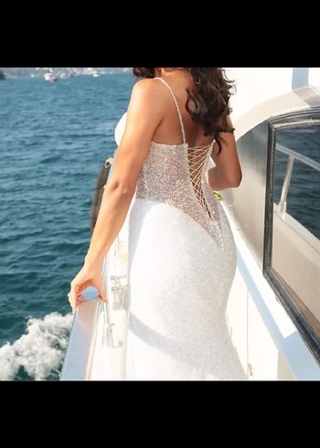 Dantel Detaylı Beyaz Uzun Bohem gelinlik özel tasarım bir ürün - Görsel 2