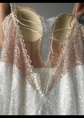 Dantel Detaylı Beyaz Uzun Bohem gelinlik özel tasarım bir ürün - Görsel 6