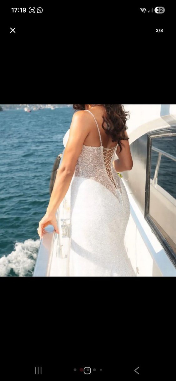 Dantel Detaylı Beyaz Uzun Bohem gelinlik özel tasarım bir ürün - Görsel 2