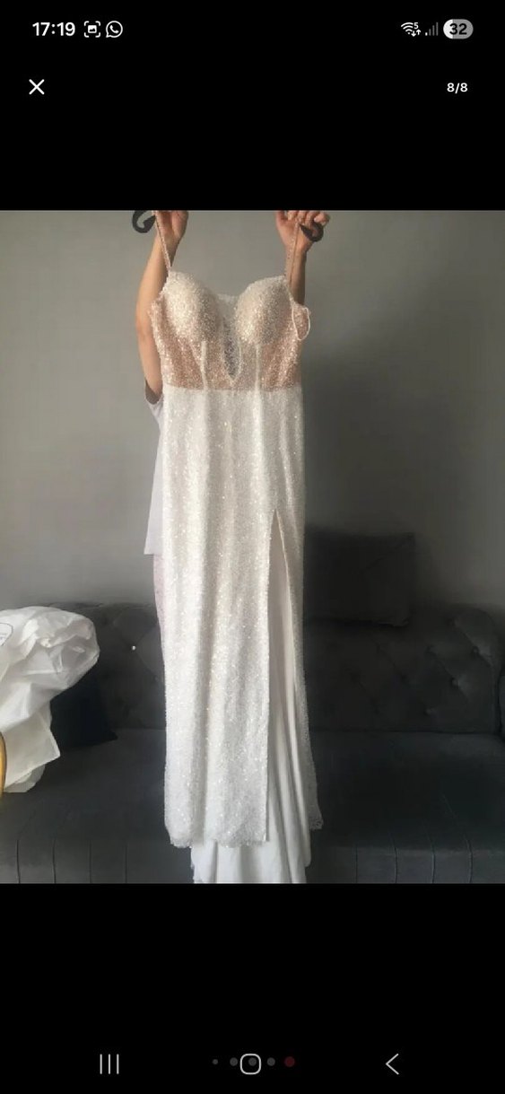 Dantel Detaylı Beyaz Uzun Bohem gelinlik özel tasarım bir ürün - Görsel 3