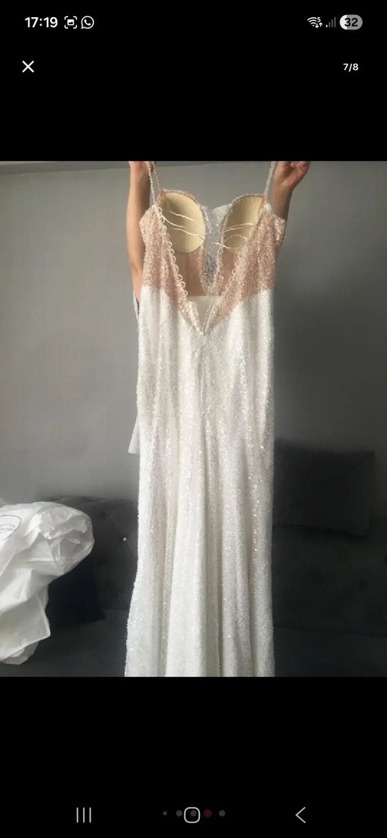 Dantel Detaylı Beyaz Uzun Bohem gelinlik özel tasarım bir ürün - Görsel 4