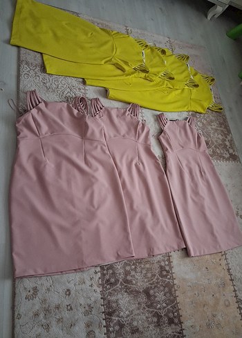 Pembe, sarı Straplez, Mini Kadın Abiye Elbise