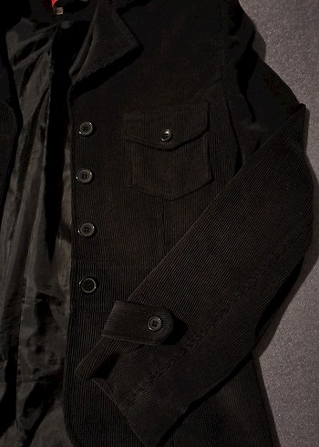 Vintage Fitilli Kadife Siyah Blazer Ceket - Görsel 3