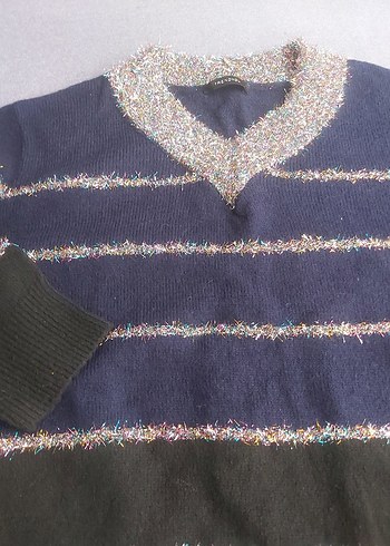 Yılbaşı Stili Triko Çizgili Kazak - Görsel 2