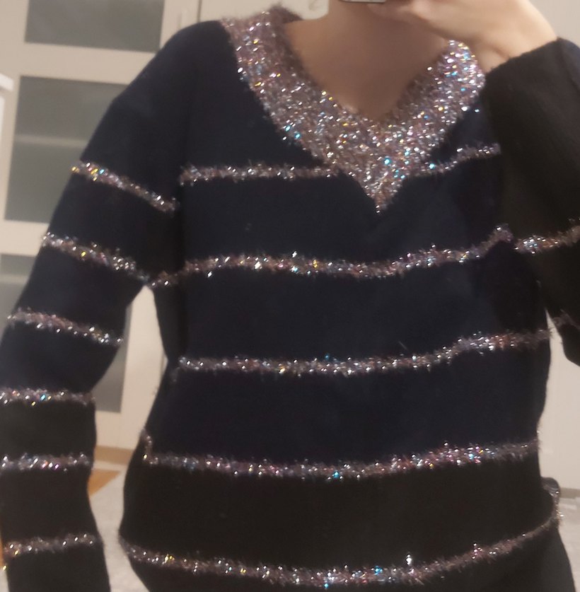 Yılbaşı Stili Triko Çizgili Kazak - Görsel 3