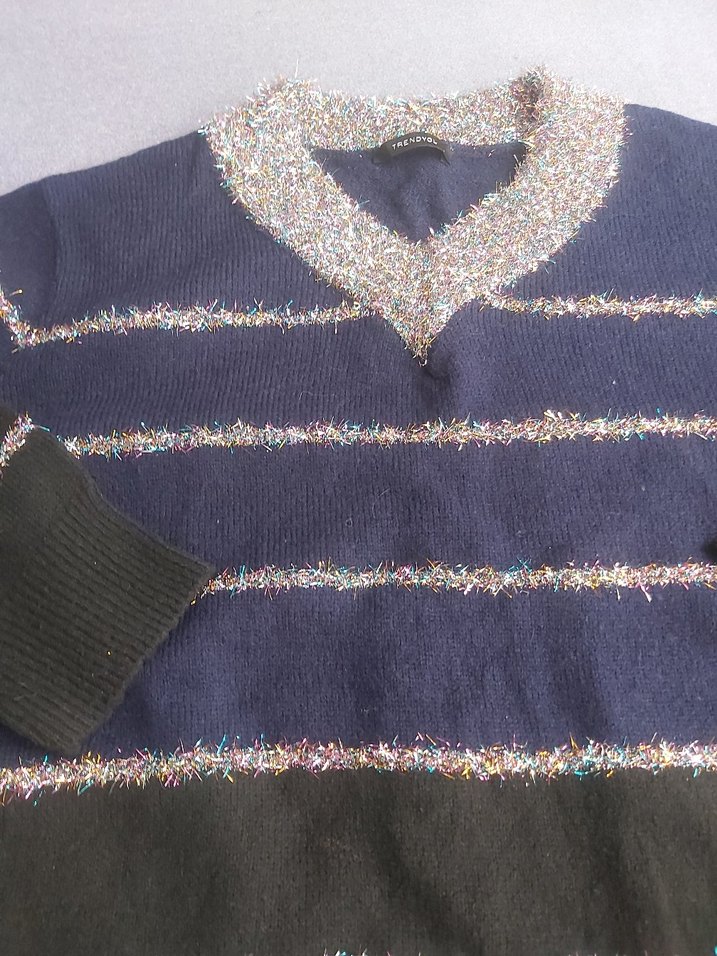 Yılbaşı Stili Triko Çizgili Kazak - Görsel 2