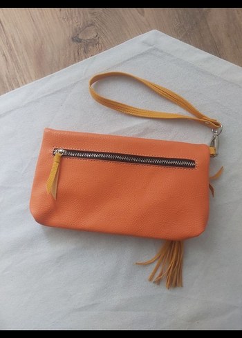 Turuncu Deri Püsküllü Clutch Cüzdan - Görsel 2