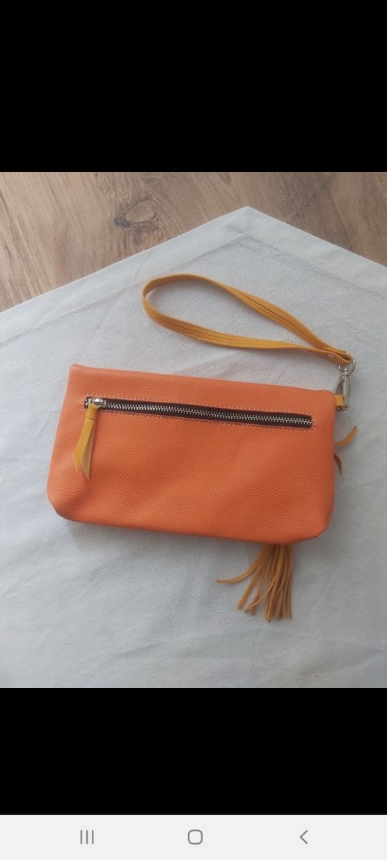 Turuncu Deri Püsküllü Clutch Cüzdan - Görsel 2