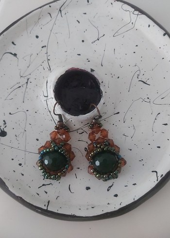 Vintage Yeşil Boncuklu Küpe - Görsel 2