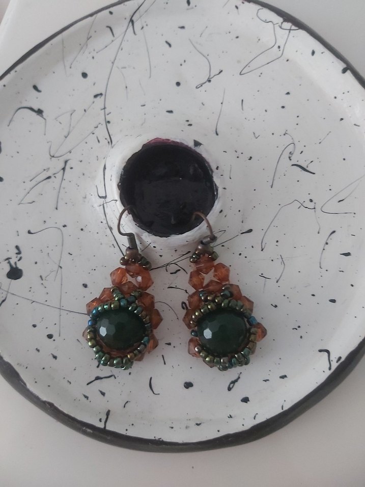 Vintage Yeşil Boncuklu Küpe - Görsel 2