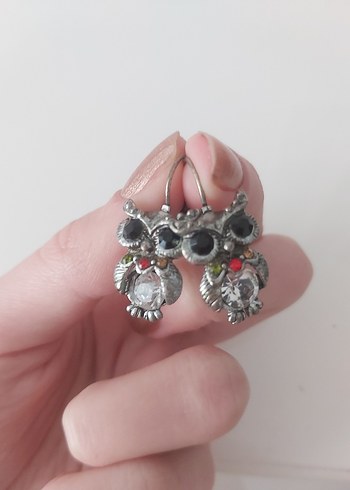 Vintage Taşlı Baykuş Motifli Küpe - Görsel 3