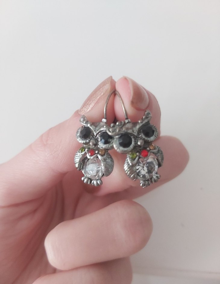 Vintage Taşlı Baykuş Motifli Küpe - Görsel 3