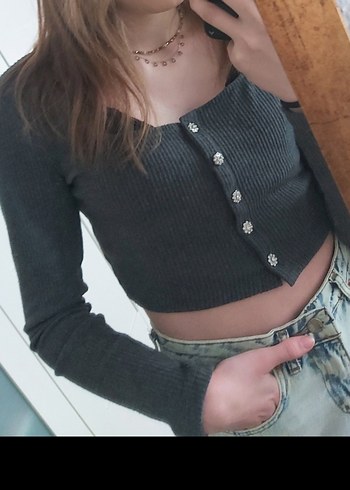 Kare Yaka Crop Ceket - Görsel 4