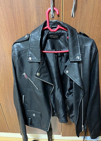 Siyah Deri Biker Ceket, Tokalı, Dar Kesim - Görsel 3