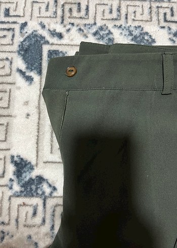 Düğmeli Kadın Haki Kumaş Pantolon - Görsel 2