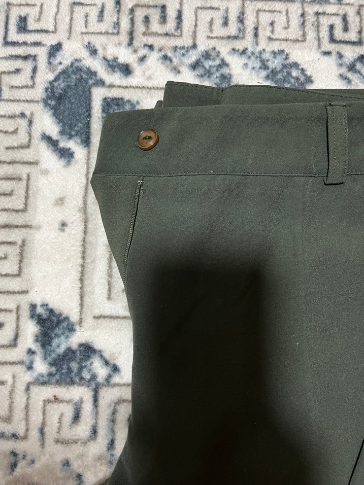 Düğmeli Kadın Haki Kumaş Pantolon - Görsel 2