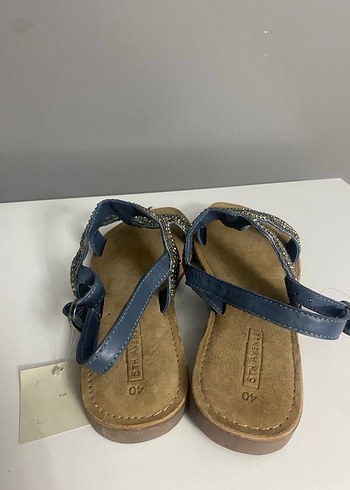 Boncuk İşlemeli Mavi Süet Kadın Dolgu Topuklu Sandalet - Görsel 5