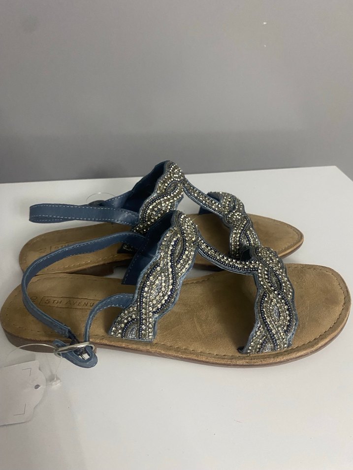 Boncuk İşlemeli Mavi Süet Kadın Dolgu Topuklu Sandalet - Görsel 2