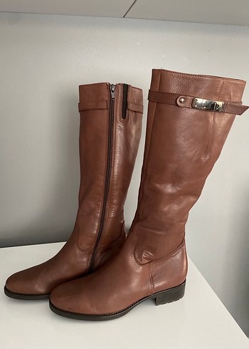 Klasik Toka Detaylı Kahverengi Deri Dizüstü Bot - Görsel 4