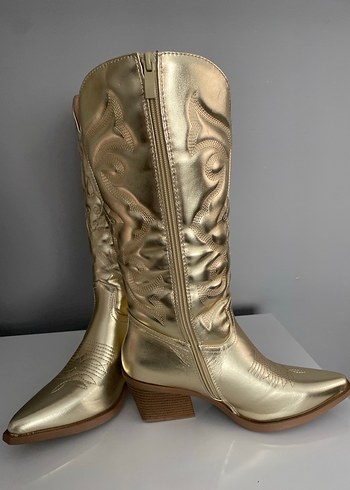 Dizüstü Altın Rengi Deri Bot - Görsel 9