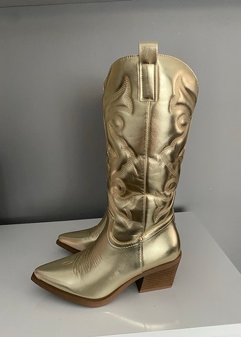 Dizüstü Altın Rengi Deri Bot - Görsel 2