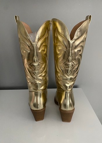 Dizüstü Altın Rengi Deri Bot - Görsel 7