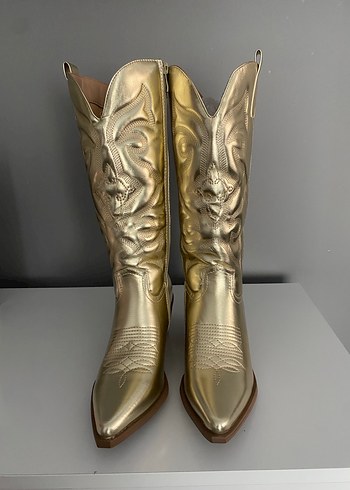 Dizüstü Altın Rengi Deri Bot - Görsel 3