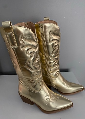 Dizüstü Altın Rengi Deri Bot - Görsel 6