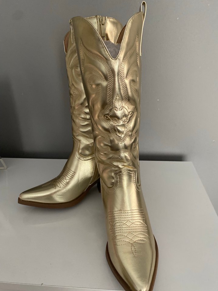 Dizüstü Altın Rengi Deri Bot - Görsel 4