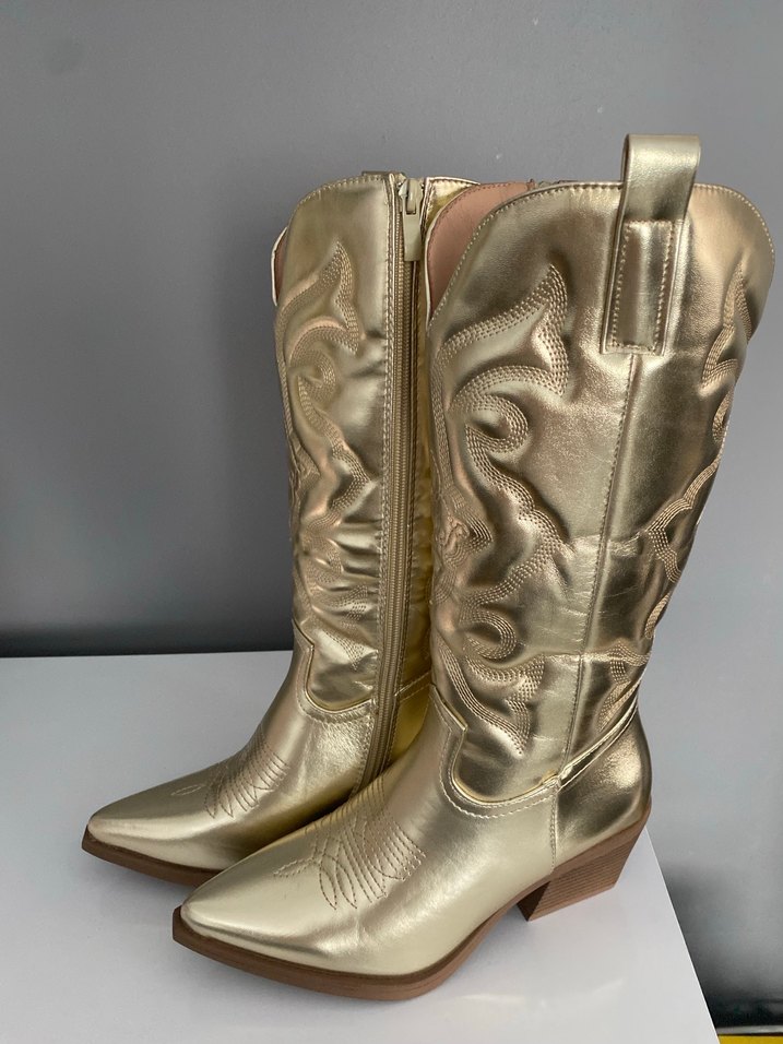 Dizüstü Altın Rengi Deri Bot - Görsel 5