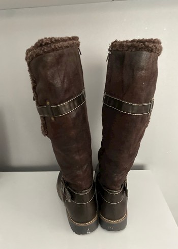 Kahverengi Deri Kadın Dizüstü Botlar - Görsel 5