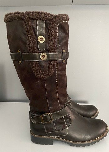 Kahverengi Deri Kadın Dizüstü Botlar - Görsel 7