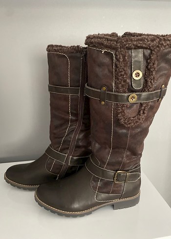 Kahverengi Deri Kadın Dizüstü Botlar - Görsel 2