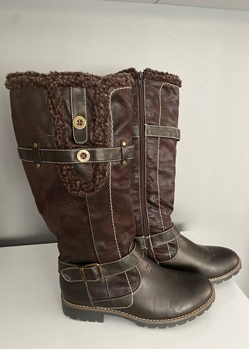 Kahverengi Deri Kadın Dizüstü Botlar - Görsel 6