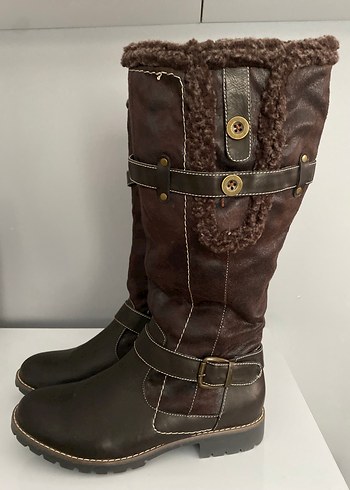 Kahverengi Deri Kadın Dizüstü Botlar - Görsel 3