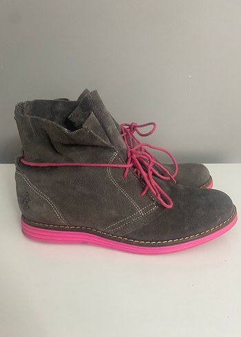 Gri Süet Kadın Bot Pembe Detaylı - Görsel 2